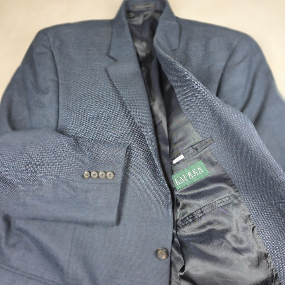 Lauren Ralph‎ Lauren Blazer Mens 48L Blue Grey Textured Two Button Sport Coat